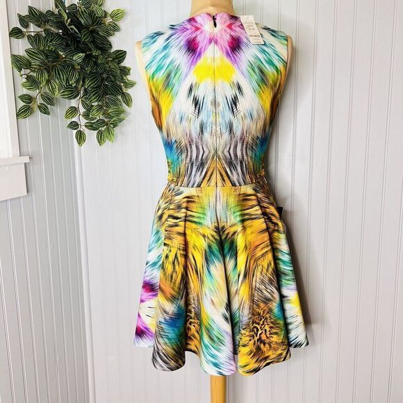 Bebe Alexis Sz M Mini Skater Dress Animal Print Tie Dye Fit Flare $139 NWT 0836 - Picture 6 of 15